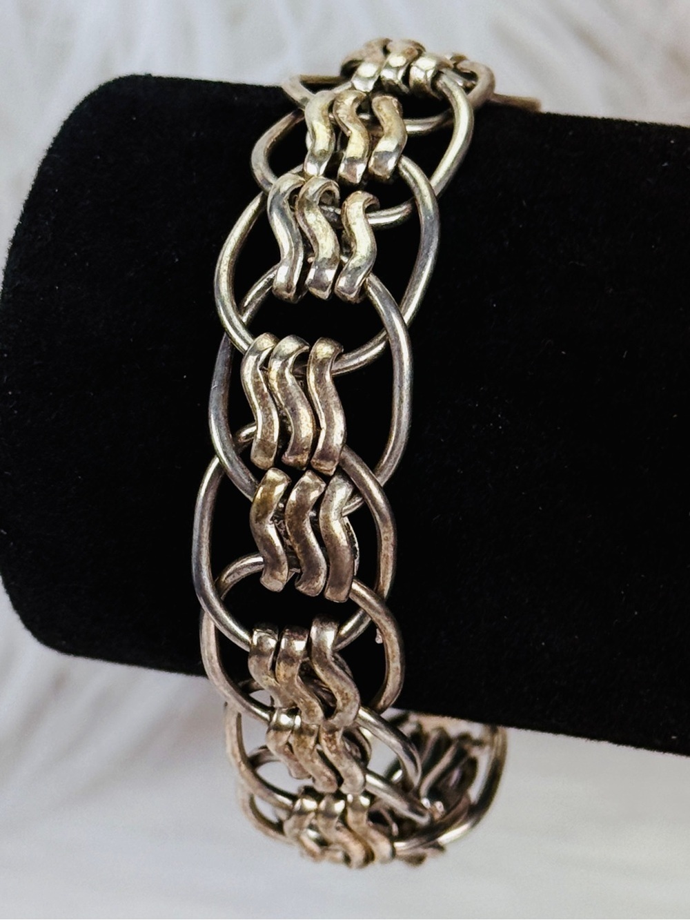 Vintage aged Silvertone intricate chain-link bracelet